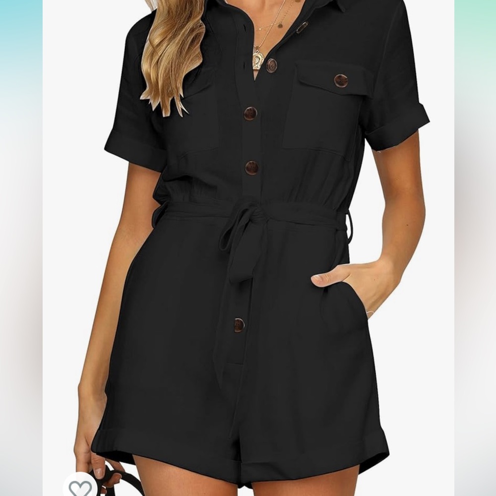NWOT GRAPENT Women's Summer Short Sleeve Button Down Pockets Belted romper